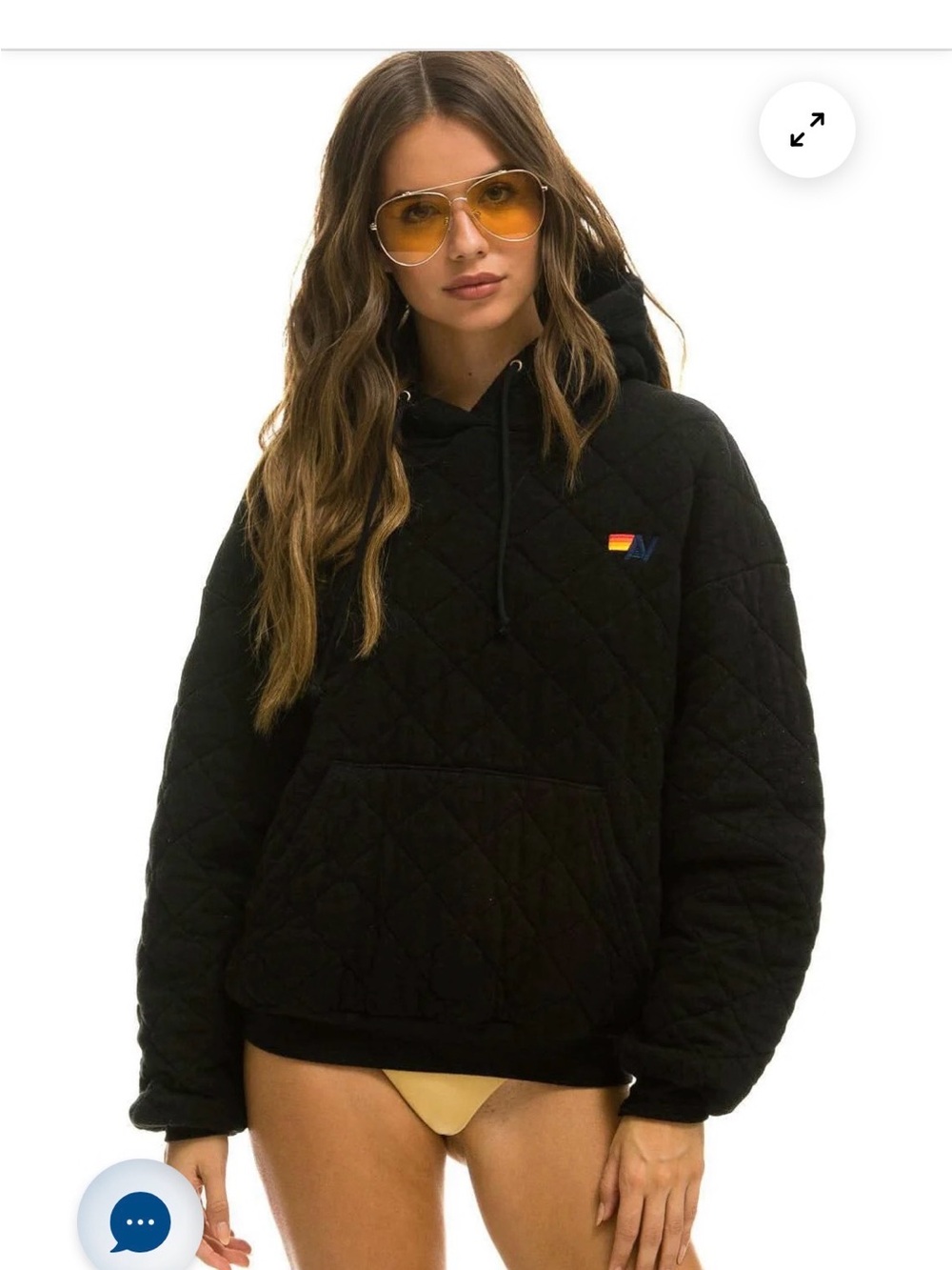 Aviator Nation Black Quilted Hoodie with Rainbow Patch
